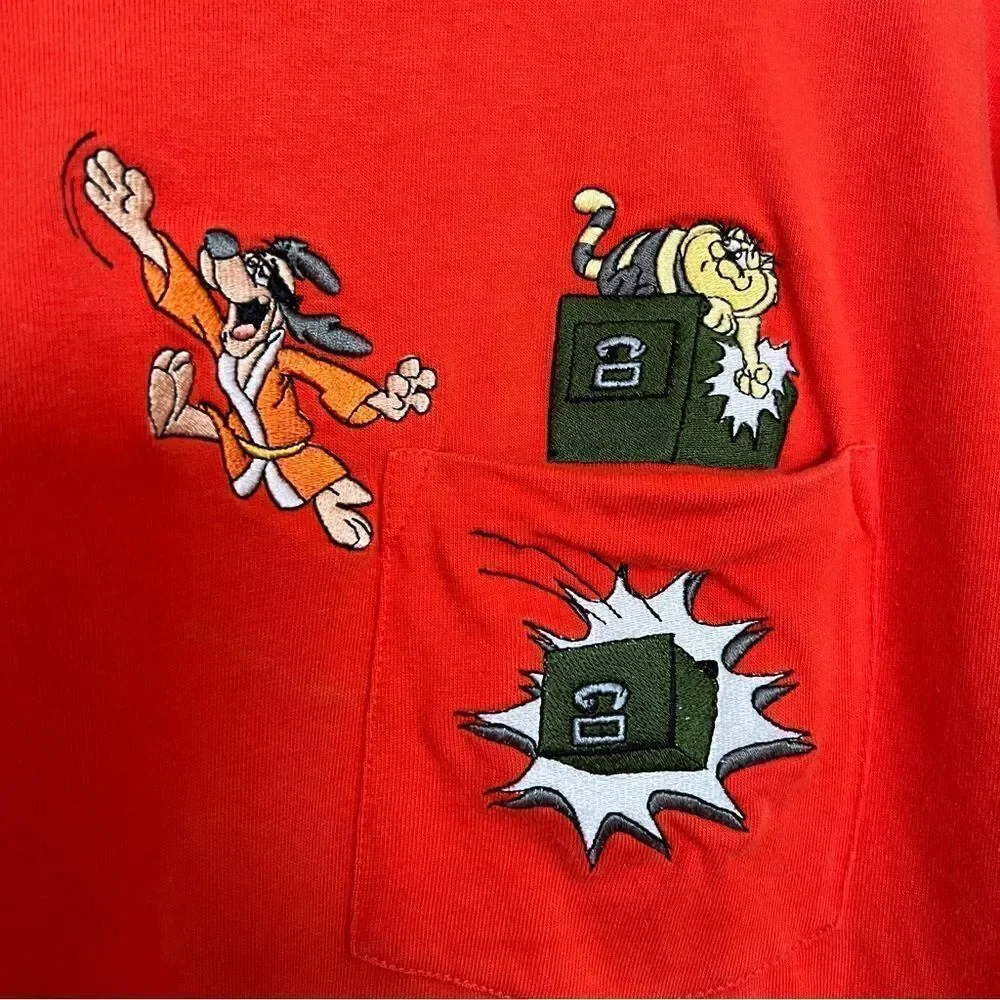 VTG 1996 Warner Bros Studio Store Embroidered Pocket Tee Size M Red T Shirt